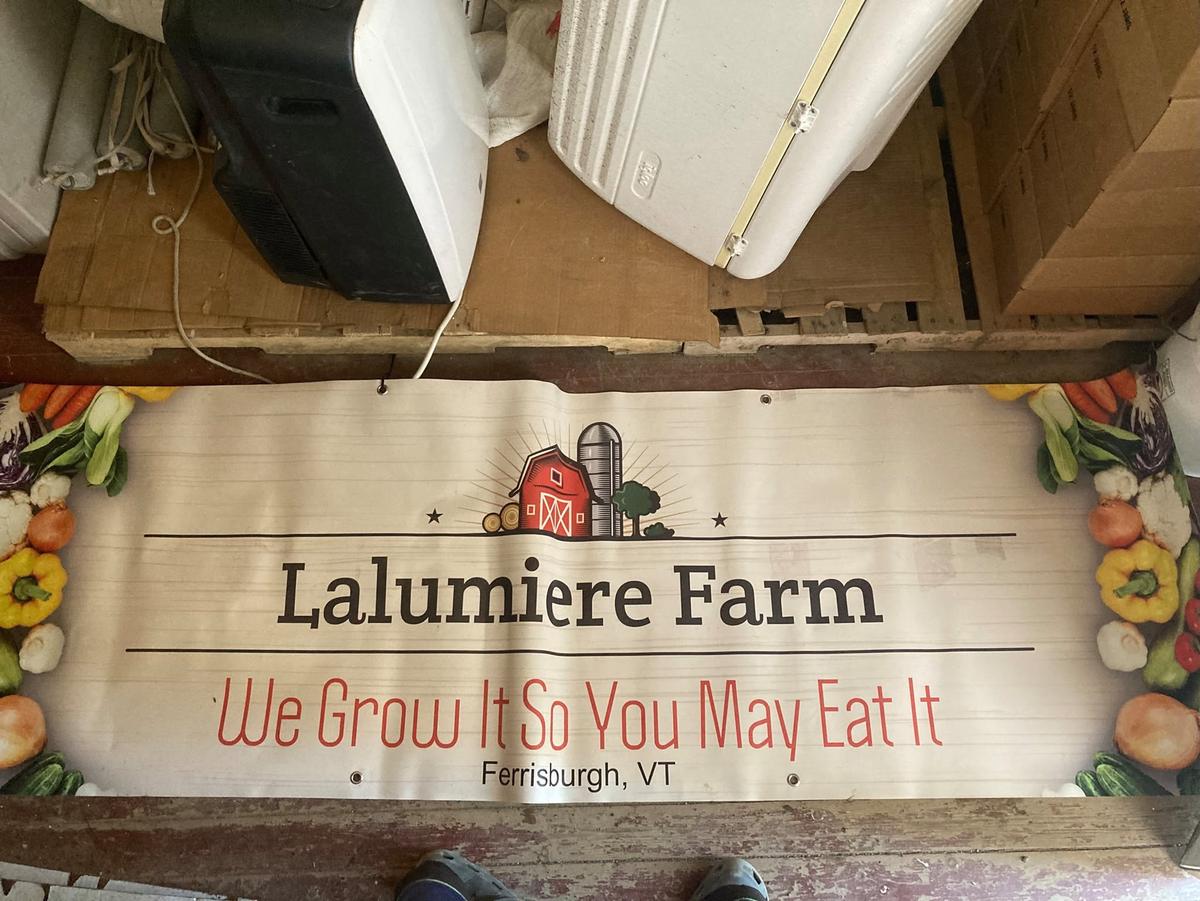 Lalumiere Farm&rsquo;s hand-painted farm stand banner, Ferrisburgh, Vermont